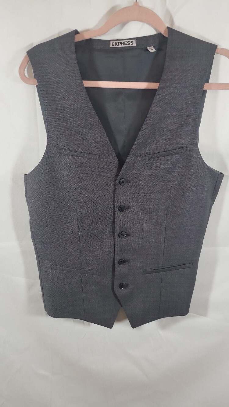 Express Men's Gray Five-Button Formal Suit Vest, size XL